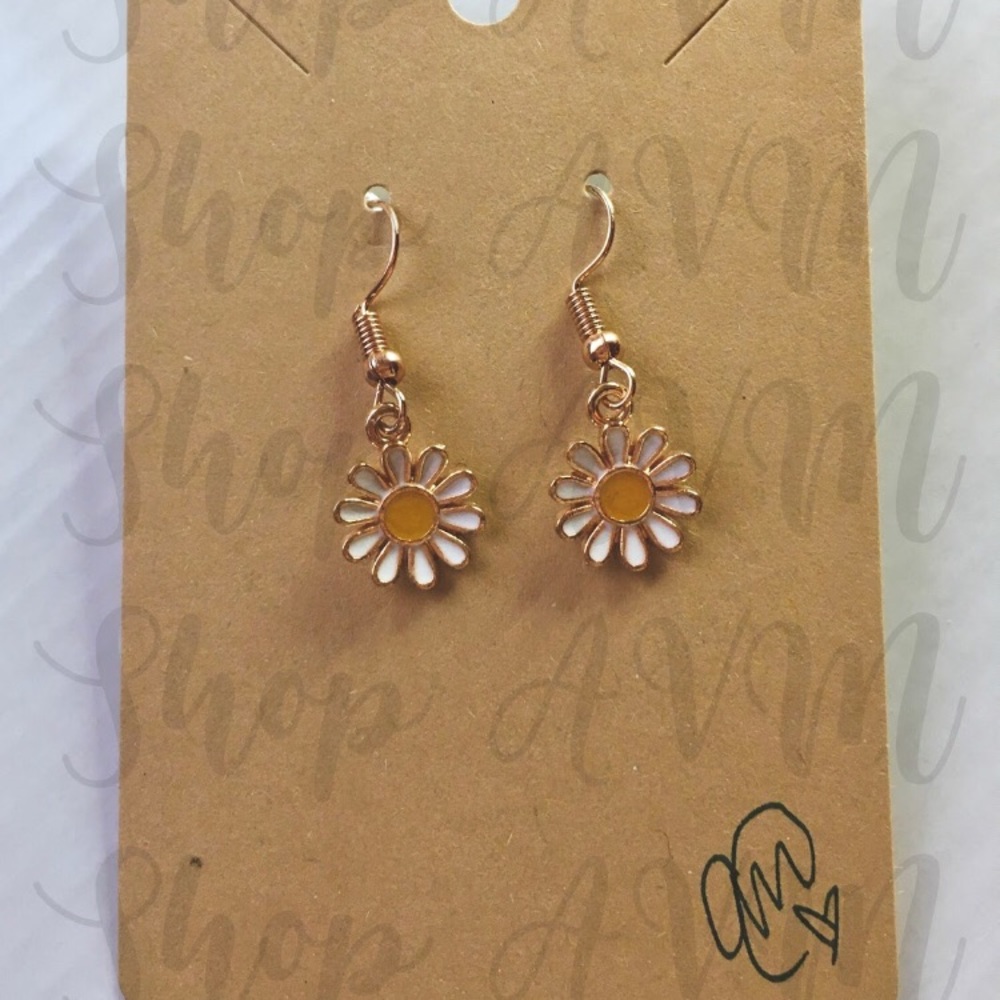 Rose Gold Daisy Drop Earrings